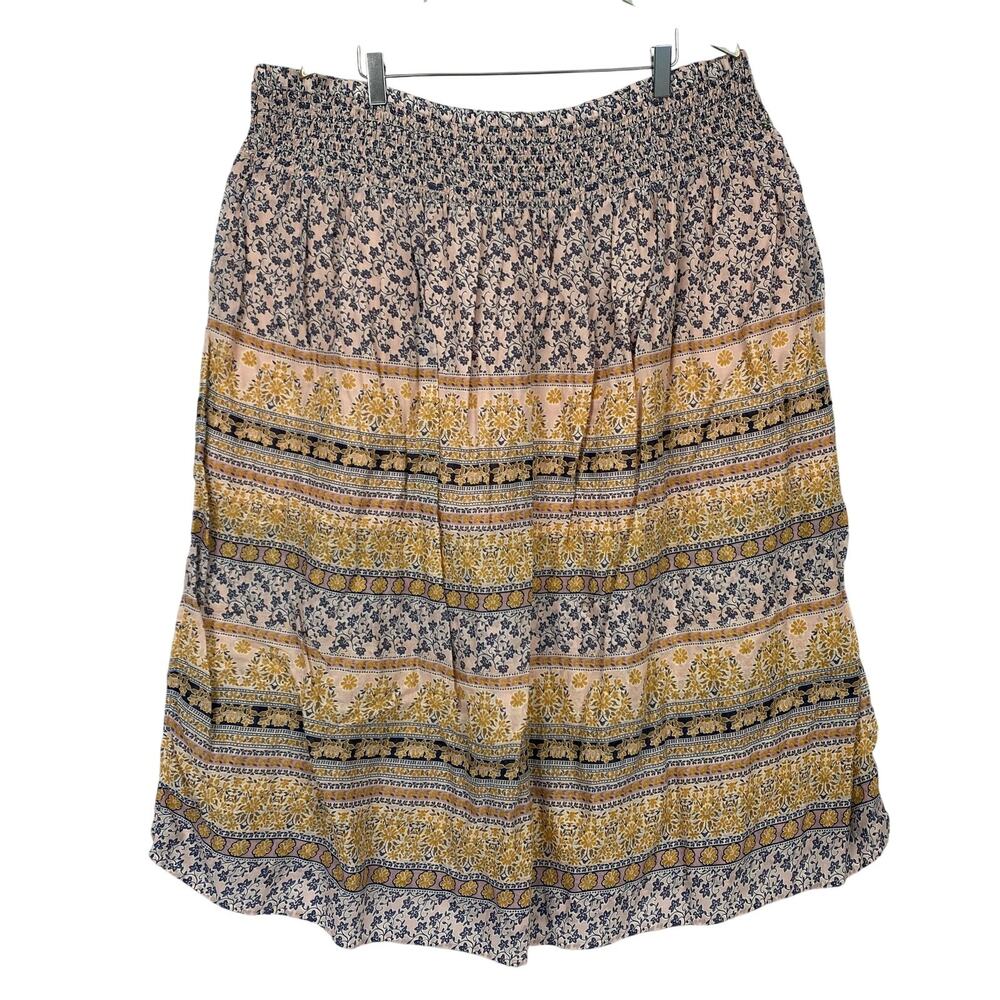 J Jill Skirt 4X Pink Floral Peasant Tiered Elastic Waist Lined Boho Cottagecore - Picture 1 of 13